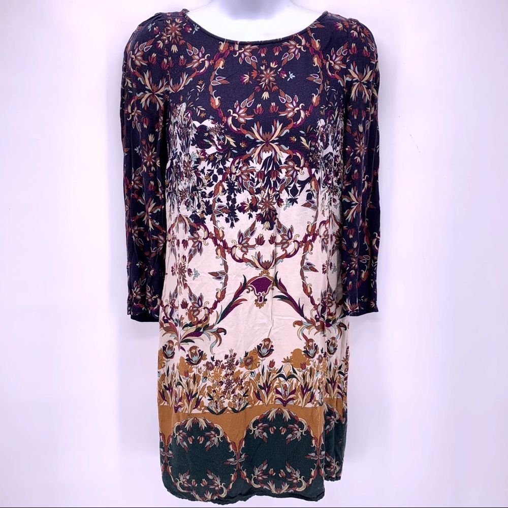 Massimo Dutti Long Sleeve Floral Shift Dress Size 36 Small
